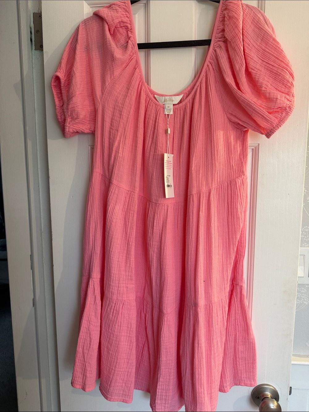 Lilly Pulitzer Bubblegum Pink Puff-Sleeve Tiered Summer Dress